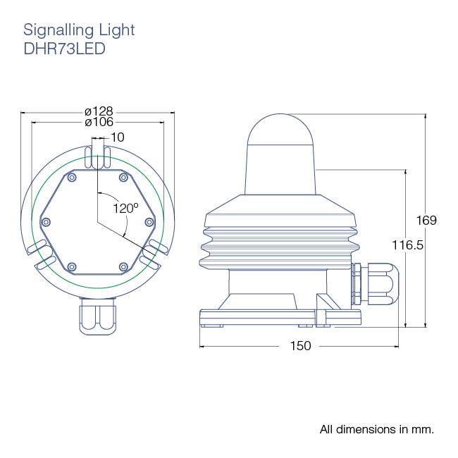 DHR73 LED-Signal-/ Blitzleuchte Maße
