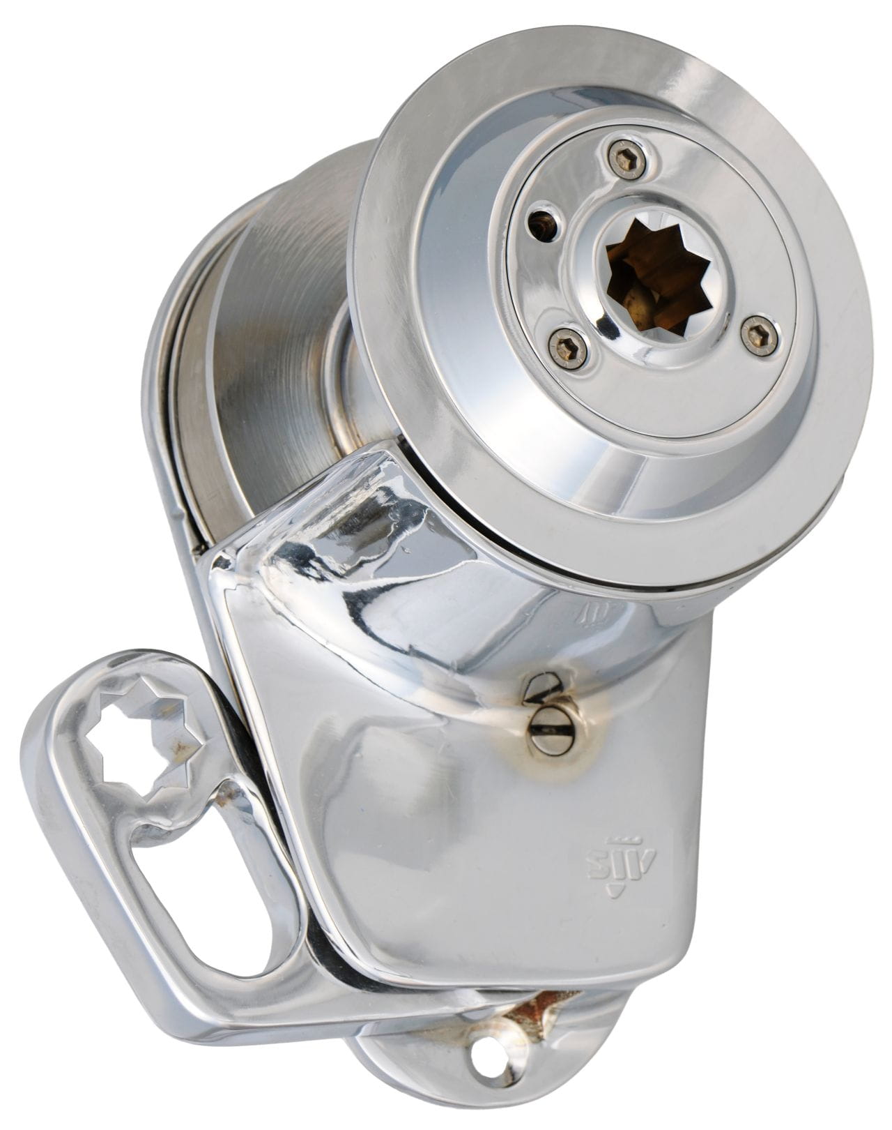 1880-763  WILMEX Fallwinde / Schwertfallwinde aus Bronze Typ 2 - verchromt,  rechtsdrehend