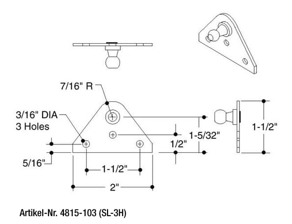 4815-103 Halterung flach für Gasdruckfeder SPRINGLIFT Gasdruckfeder SPRINGLIFT
