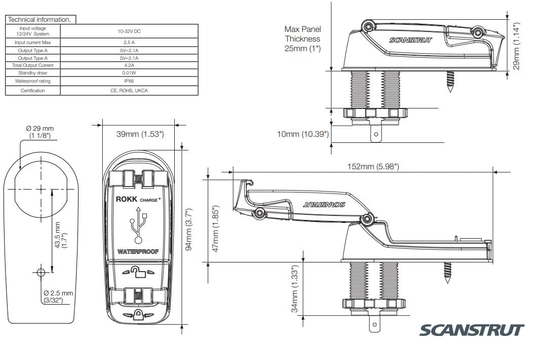 SCANSTRUT USB dubbele wandcontactdoos 2x USB-A SC-USB-02