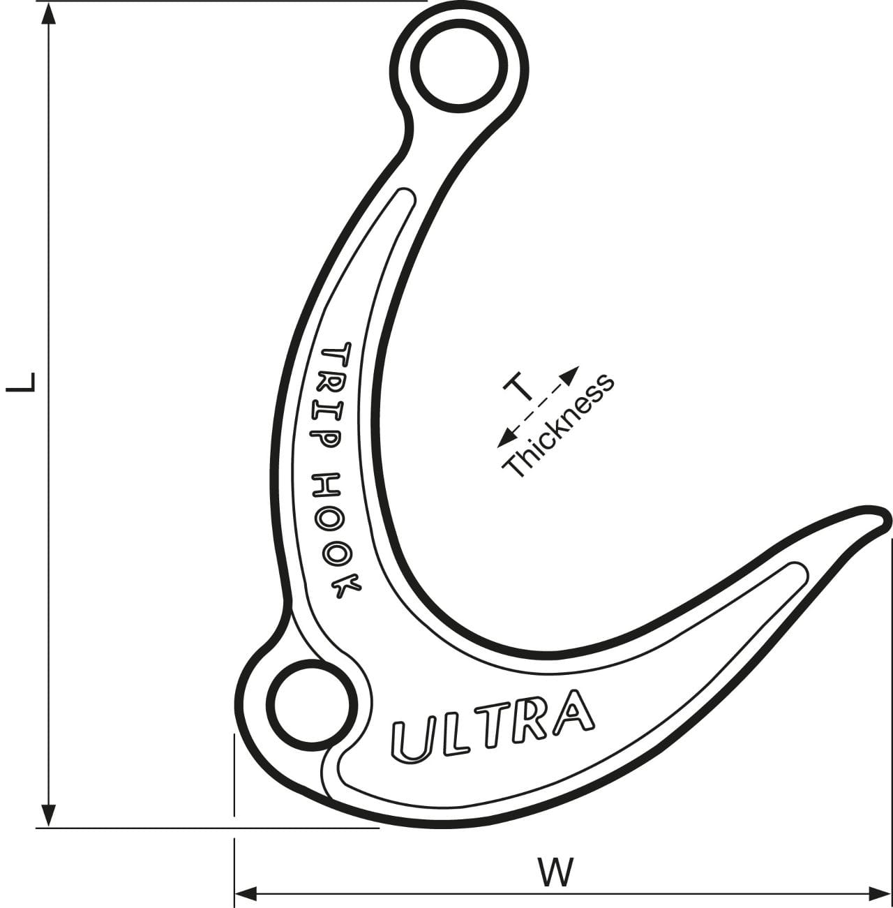 1197-401 und -402 ULTRA MARINE TRIP HOOK Kettenfanghaken - Maßzeichnung