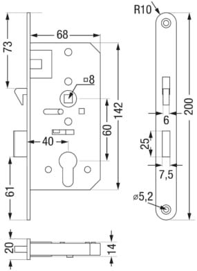 4185*10 Yacht-Schiebetürschloss Profilzylinder Yacht slide door lock profile cylinder