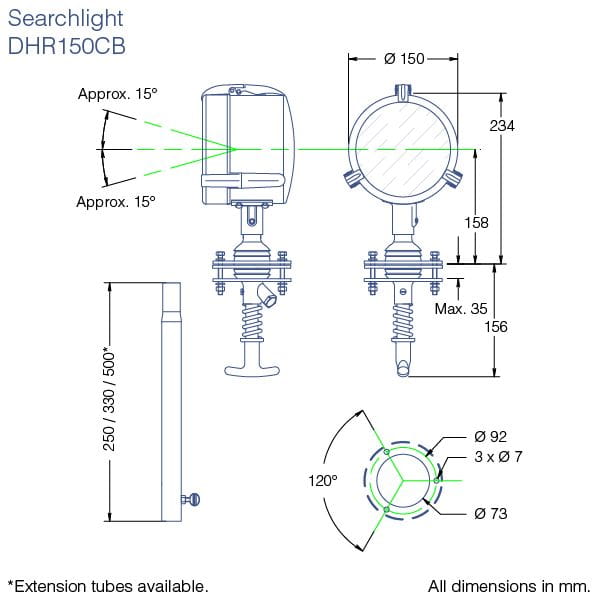 DHR LED-Suchscheinwerfer Typ CB mit Unterdeckbedienung DHR LED-Suchscheinwerfer Typ CB mit Unterdeckbedienung