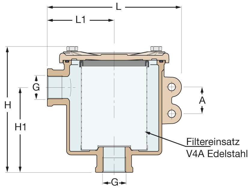 1433*07 Seewasserfilter Bronze Typ 1166 Metalldeckel Seewasserfilter Messing vernickelt Typ 1166 Metalldeckel