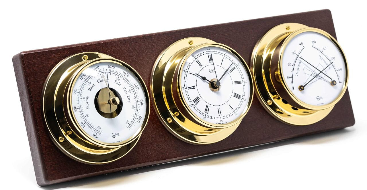 BARIGO TEMPO 386MSMA: Wetterstation Messing auf Holzplatte