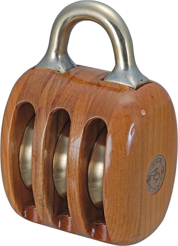 1173-530 Yachtblock Ulme / Bronzebeschlag dreischeibig