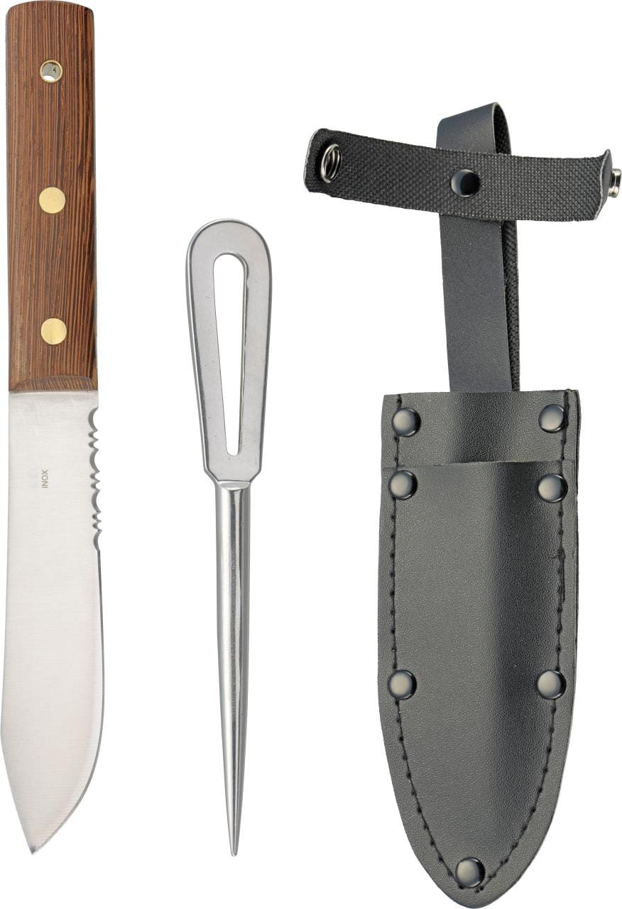 2125-004 Matrosenmesser / Seglermesser mit Marlspieker und Lederscheide Matrosenmesser mit Marlspieker