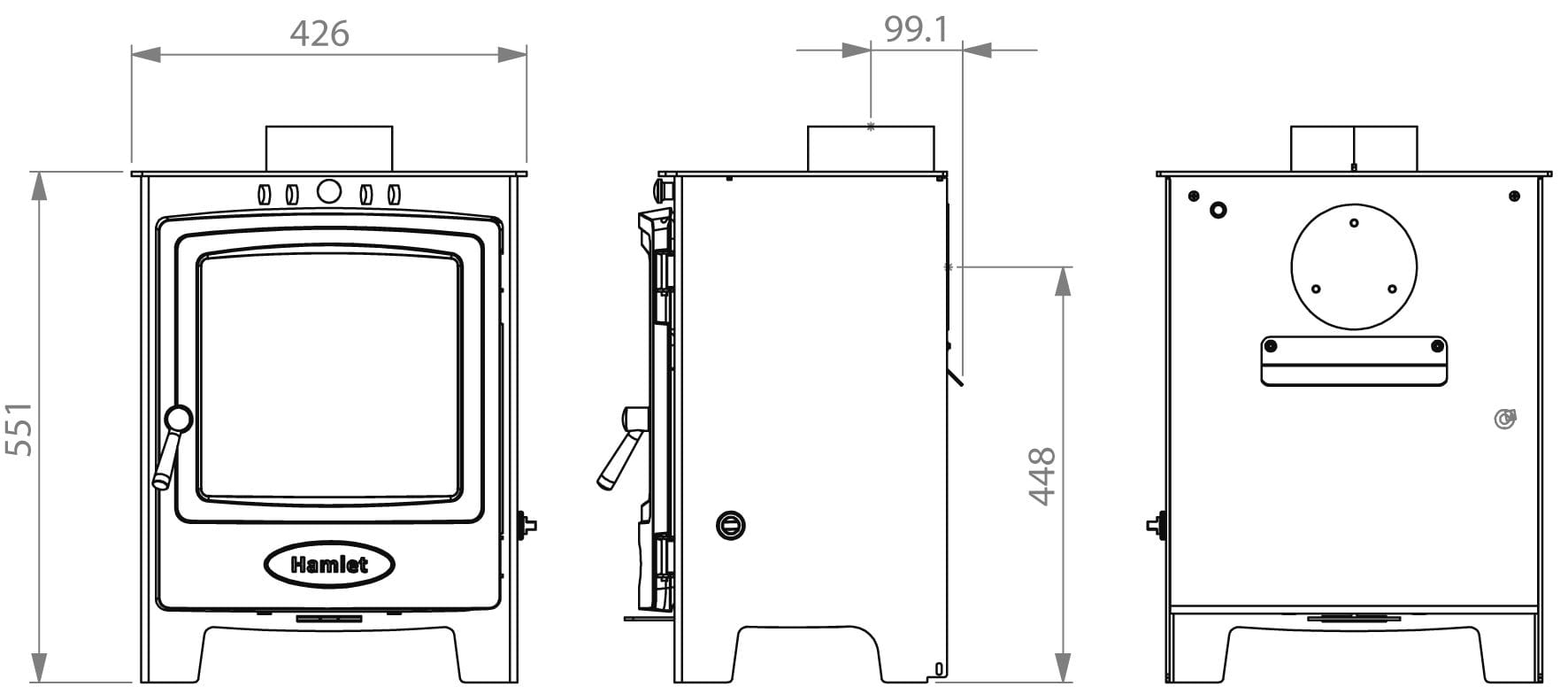 Maßzeichnung HAMLET SOLUTION 5 ARADA Feststoffofen HAMLET SOLUTION 5
