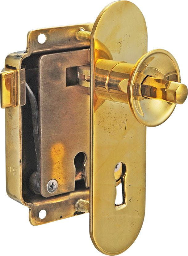 4050-001 Druckknopf-Kastenschloss Buntbart Messing poliert