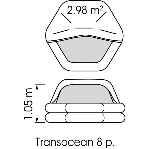 3260-408 PLASTIMO Rettungsinsel TRANSOCEAN ISO/ISAF für 8 Personen Maßzeichnung PLASTIMO TRANSOCEAN ISO/ISAF Rettungsinsel