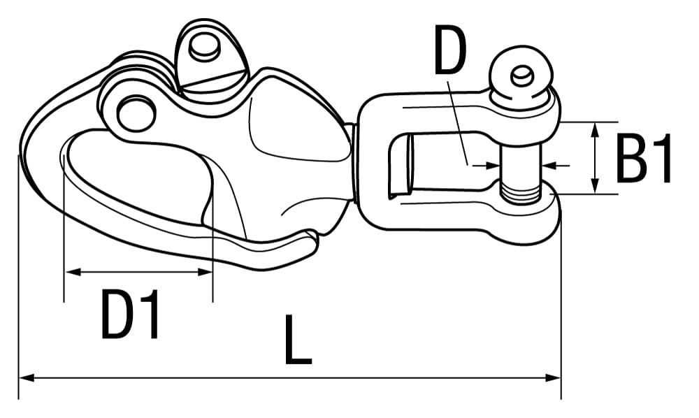 1577*01 Fallenschäkel Edelstahl mit Wirbelschäkel Patent-Fallschäkel Messing mit Wirbelschäkel