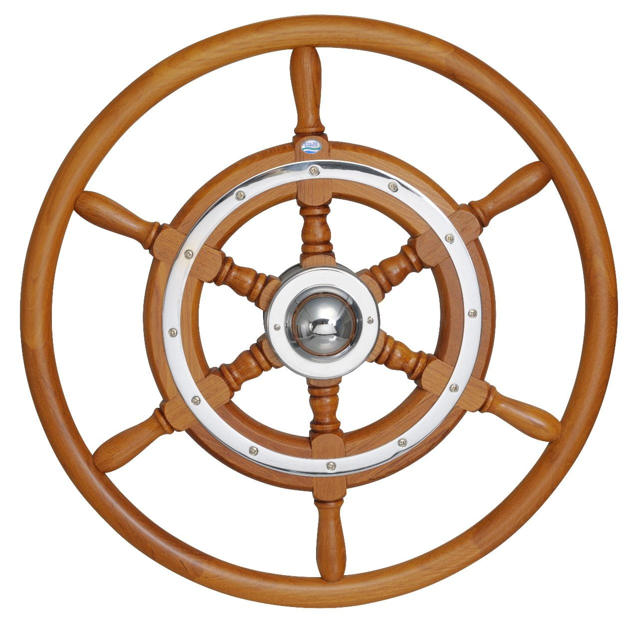 STAZO yacht steering wheel teak with teak outside ring STAZO yacht steering wheel teak with teak outside ring