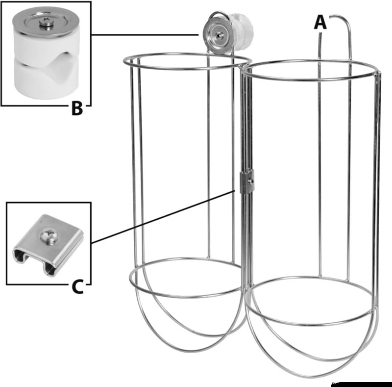 Fenderkorb EASY FENDER (A) mit Verbinder (C) und Universaladapter (B)