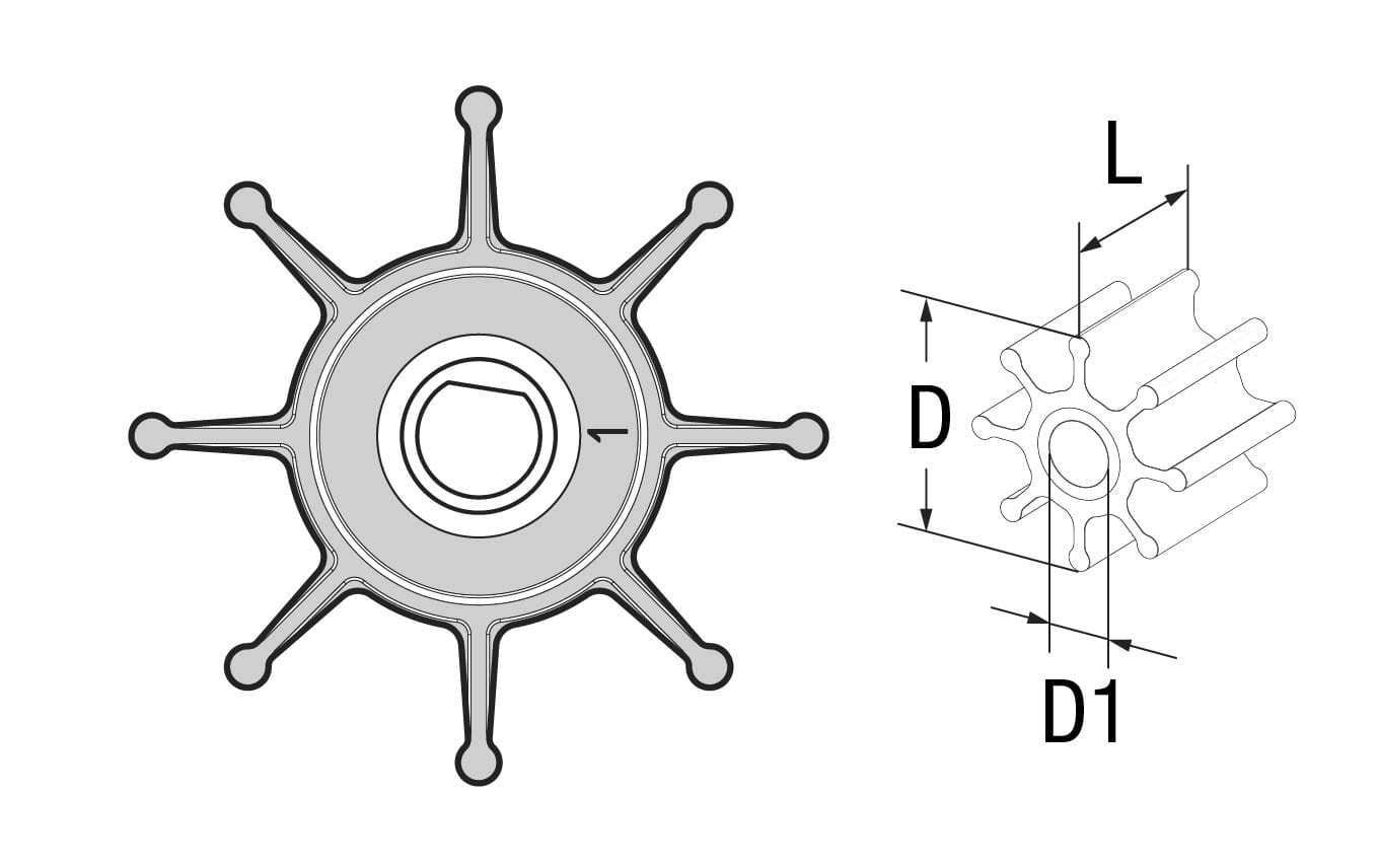 1826-943 Original-Nitril-Impeller 09-843S-9 für JOHNSON F3B Original nitrile impeller 09-843S-9 for JOHNSON F3B