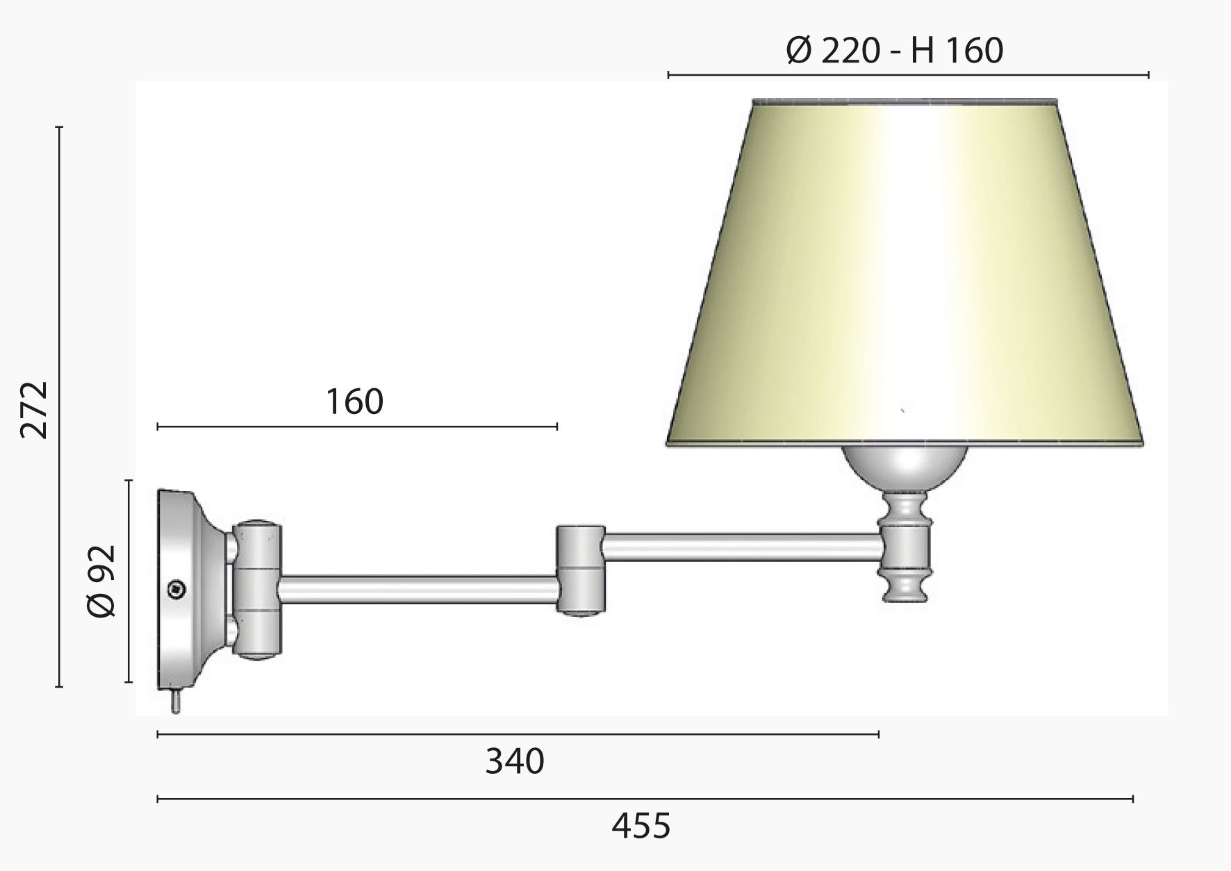 4523*07 FORESTI Wandleuchte CYGNUS Maße langer Arm 4523*07 FORESTI Wandleuchte CYGNUS Maße langer Arm