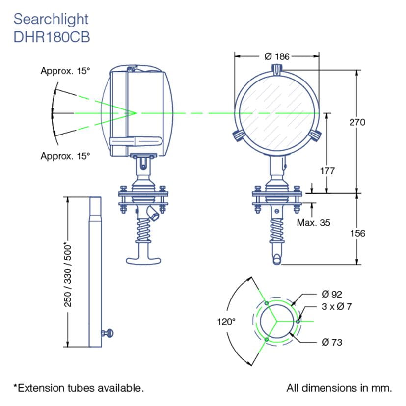 DHR LED-Suchscheinwerfer Typ CB mit Unterdeckbedienung DHR LED-Suchscheinwerfer Typ CB mit Unterdeckbedienung