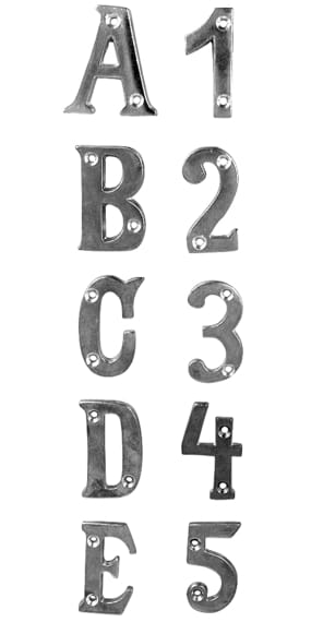 4597*12 Buchstaben und Zahlen aus verchromtem Messing Buchstaben & Zahlen, Höhe 100 mm, verchromt