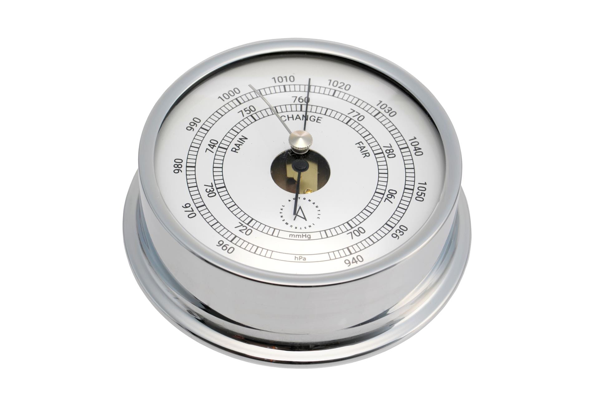 3643-114 AUTONAUTIC Pacific 120 Messing-Barometer, verchromt