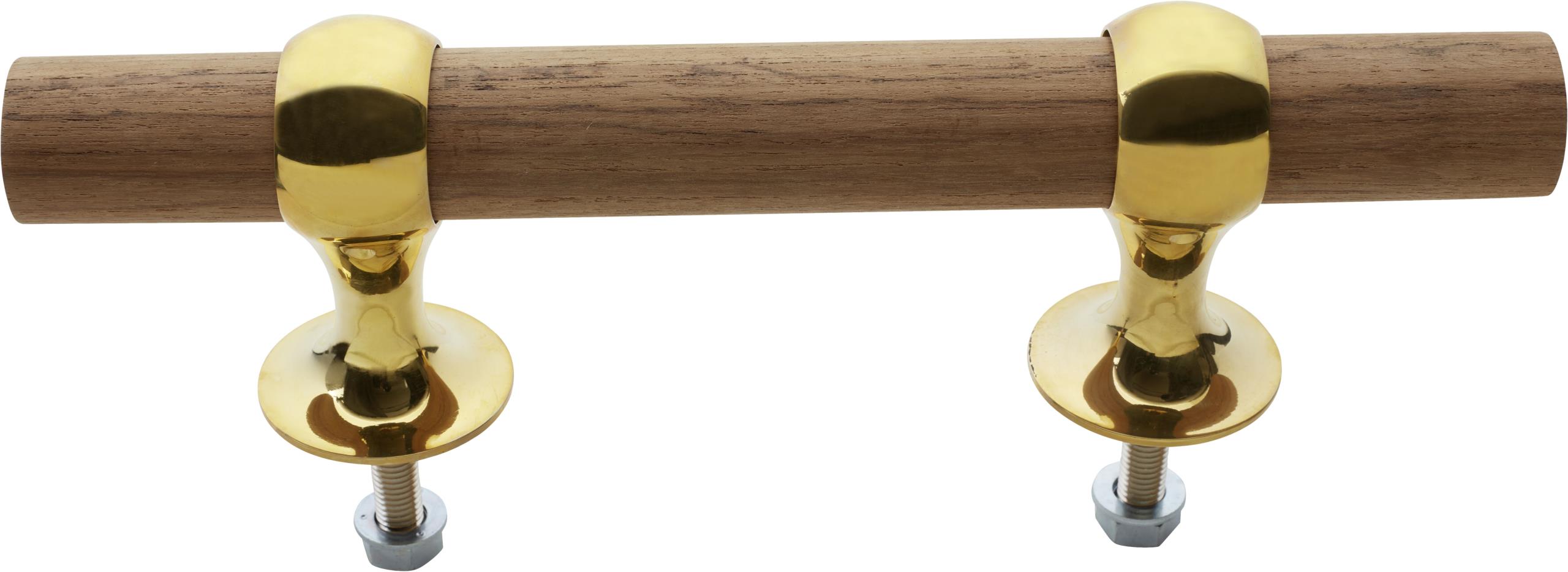1613-250 Belegklampe mit Teak-Rundholzstock Messing poliert