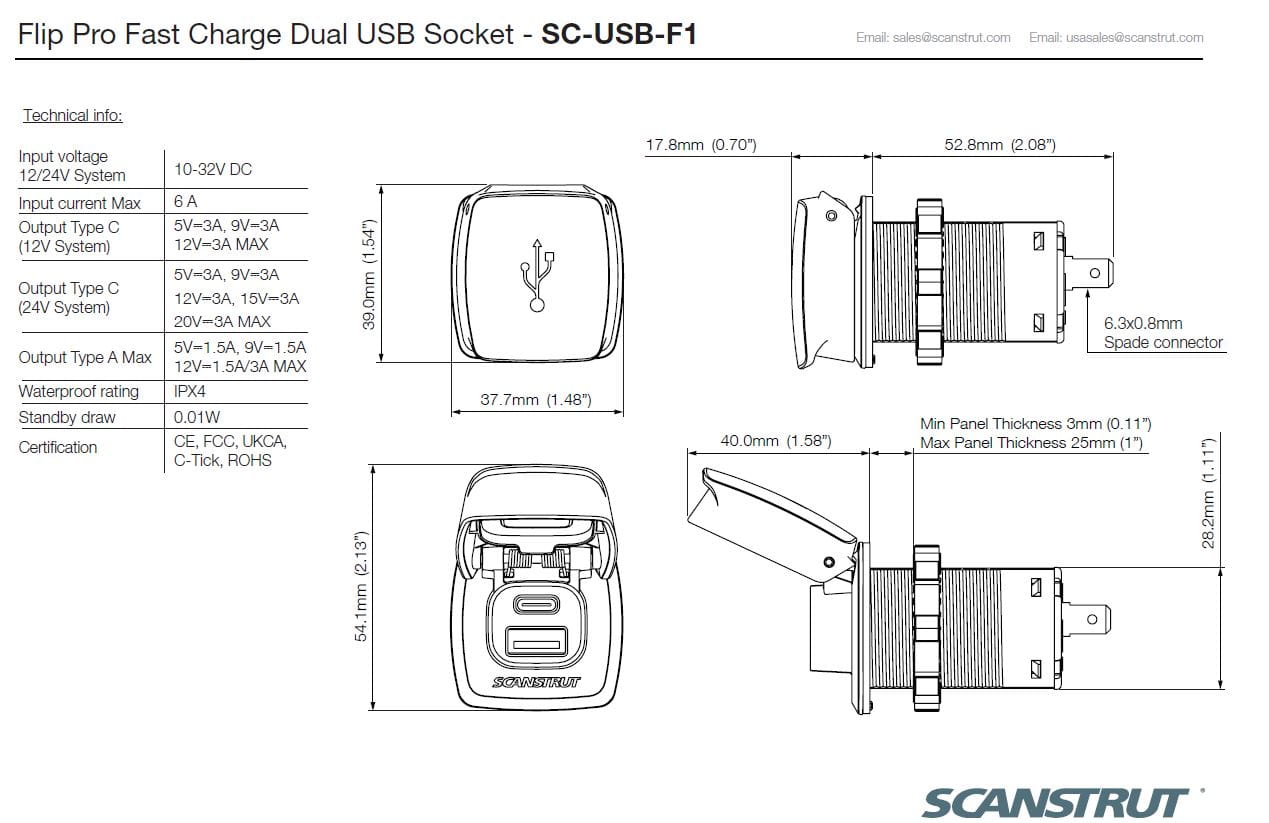 SCANSTRUT Flip Pro Doppel-USB-A und C Steckdose