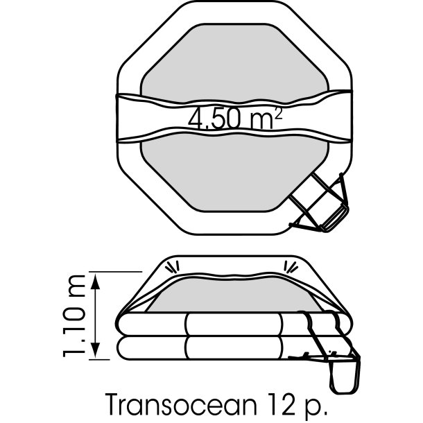 3260-412 PLASTIMO Rettungsinsel TRANSOCEAN ISO/ISAF für 12 Personen Maßzeichnung PLASTIMO TRANSOCEAN ISO/ISAF Rettungsinsel
