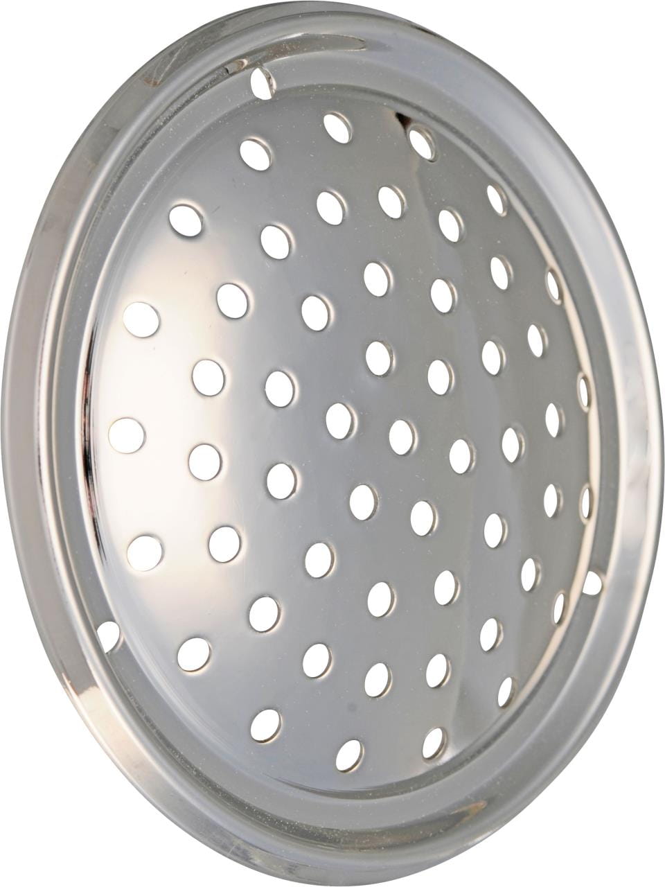 Runde, leicht gewölbte Lochrosette aus Messingblech, Oberfläche vernickelt Ventilator