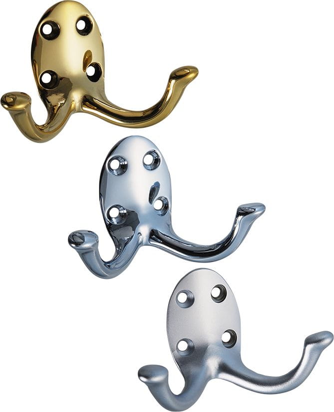 Brass coat hook with two arms Brass coat hook with two arms