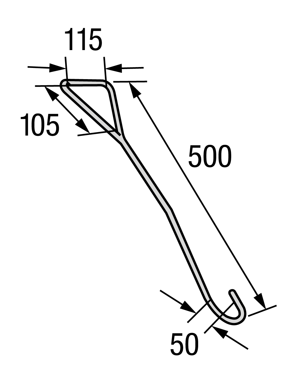 1258*01 Schleusenhaken mit Griff, kurz Stainless steel lock hook with handle grip, short