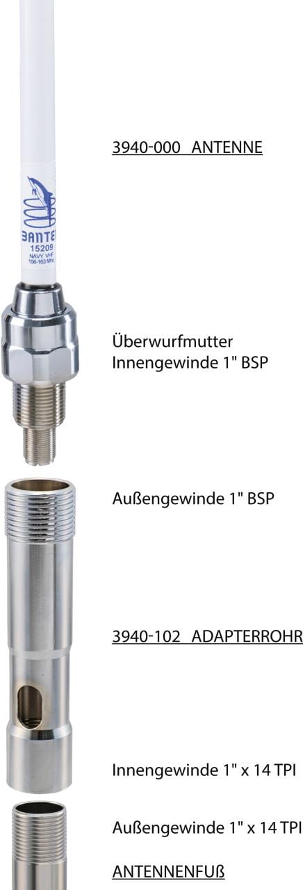 3940-102 Adapterohr Montagebeispiel UKW-Antenne CX Glasfiberstab