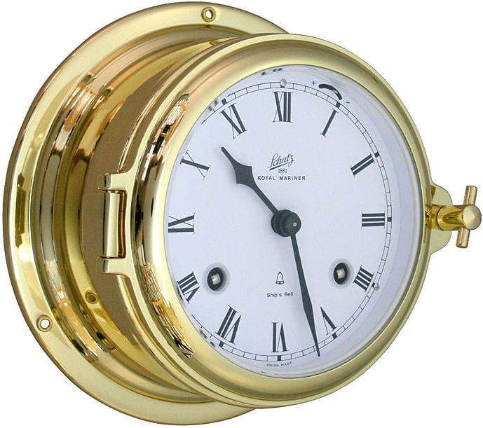 SCHATZ MIDI Mechanische Glasenuhr römisch Messing poliert SCHATZ MIDI Mechanische Glasenuhr römisch Messing poliert