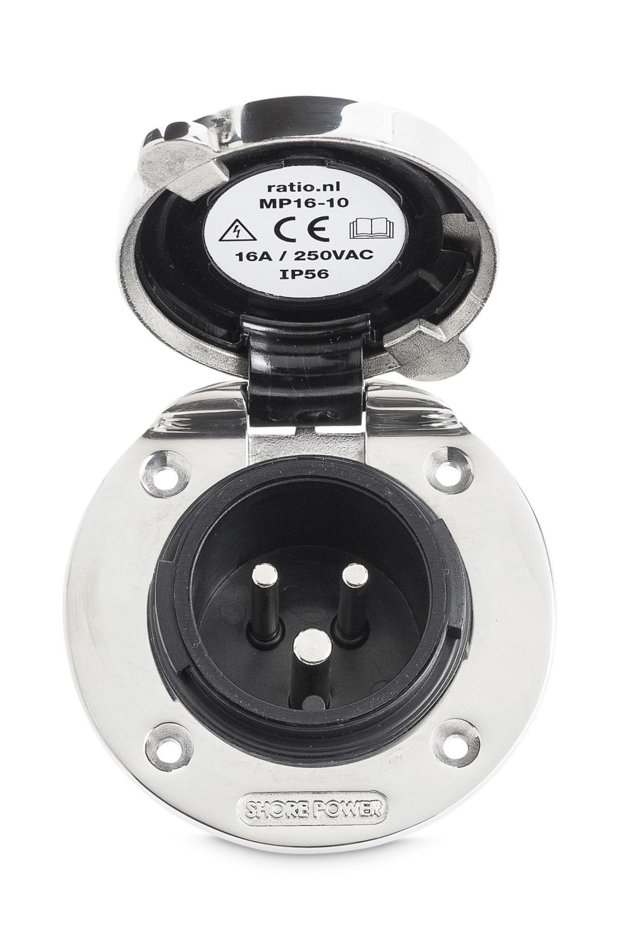 SHORE-POWER Landanschluss-Einbausteckdose 16A Edelstahl