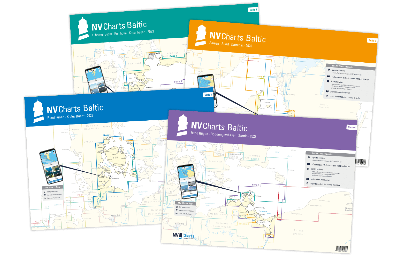 9026*01 NV CHARTS Sportschifffahrtskarte plano Ostsee NV CHARTS Chart Box Baltic Sea series 1-4