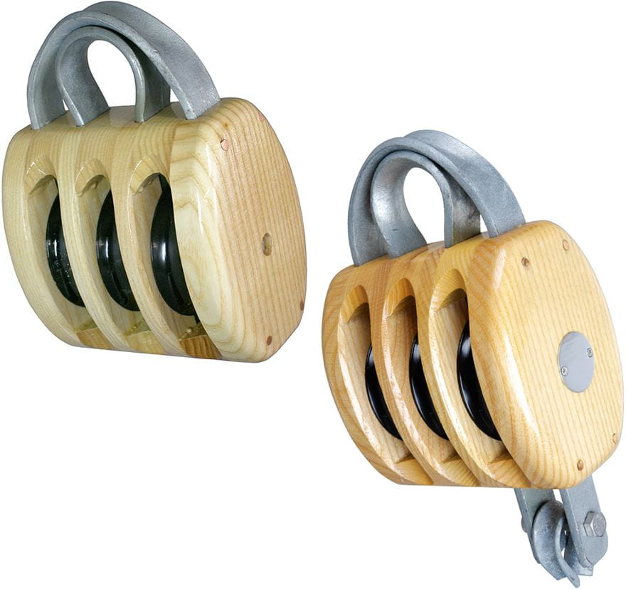 Triple sheave ships block ashwood varnished Triple sheave ships block ashwood varnished