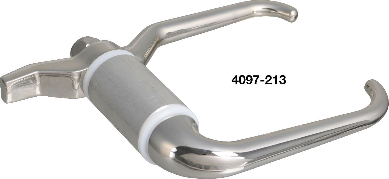 4097-213 A4-Vorreiber / A73 / 2 Griffe poliert / Aluminium-Hülse / DIN83104