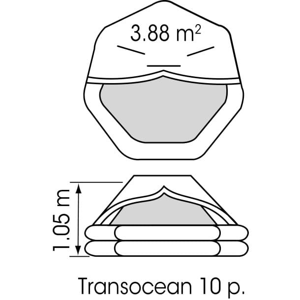 3260-410 PLASTIMO Rettungsinsel TRANSOCEAN ISO/ISAF für 10 Personen Maßzeichnung PLASTIMO TRANSOCEAN ISO/ISAF Rettungsinsel